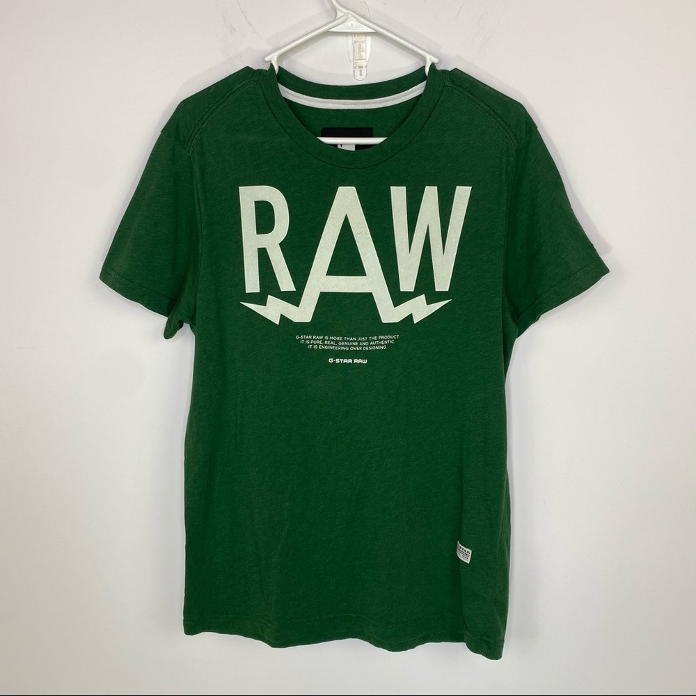 Mens G-Star Raw Spellout T-Shirt Green Size S